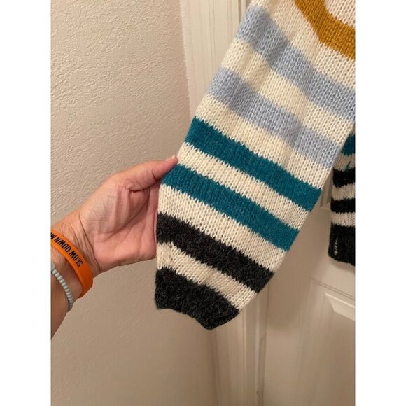 Entro Multicolor Striped Sweater Women's sz L long Balloon  sleeve‎ - Picture 9 of 12